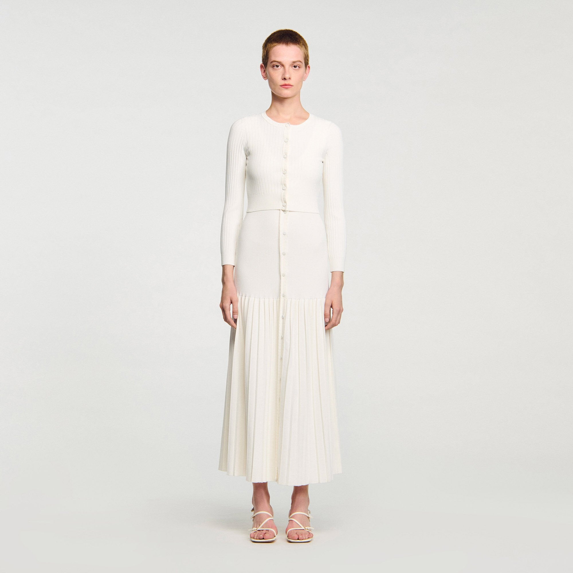 Sandro / Cropped rib knit cardigan Ecru