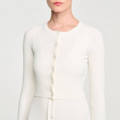 Sandro / Cropped rib knit cardigan Ecru