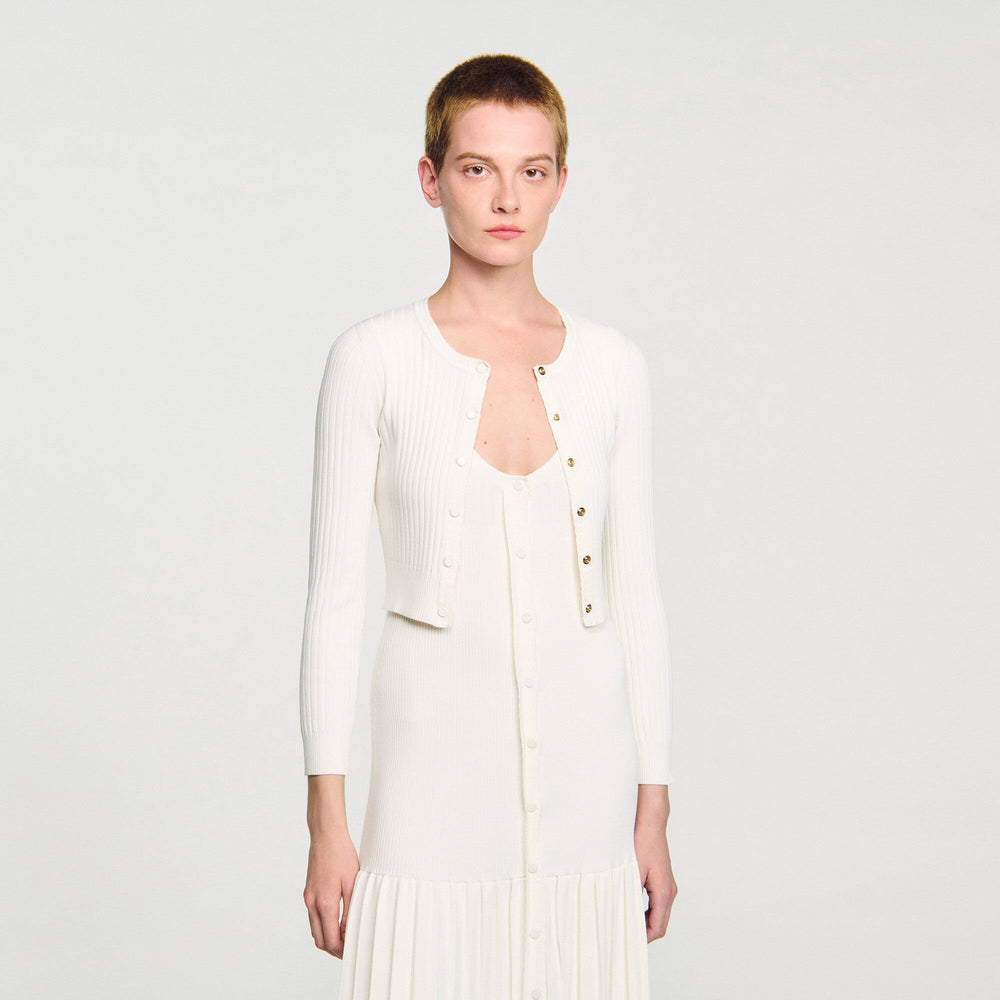 Sandro / Cropped rib knit cardigan Ecru