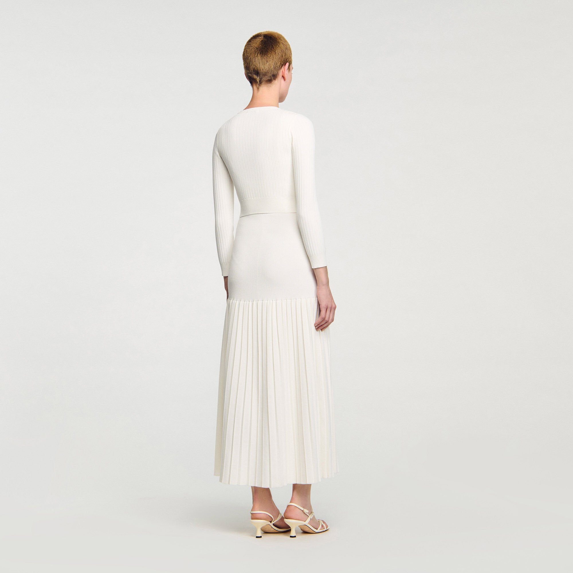 Sandro / Cropped rib knit cardigan Ecru