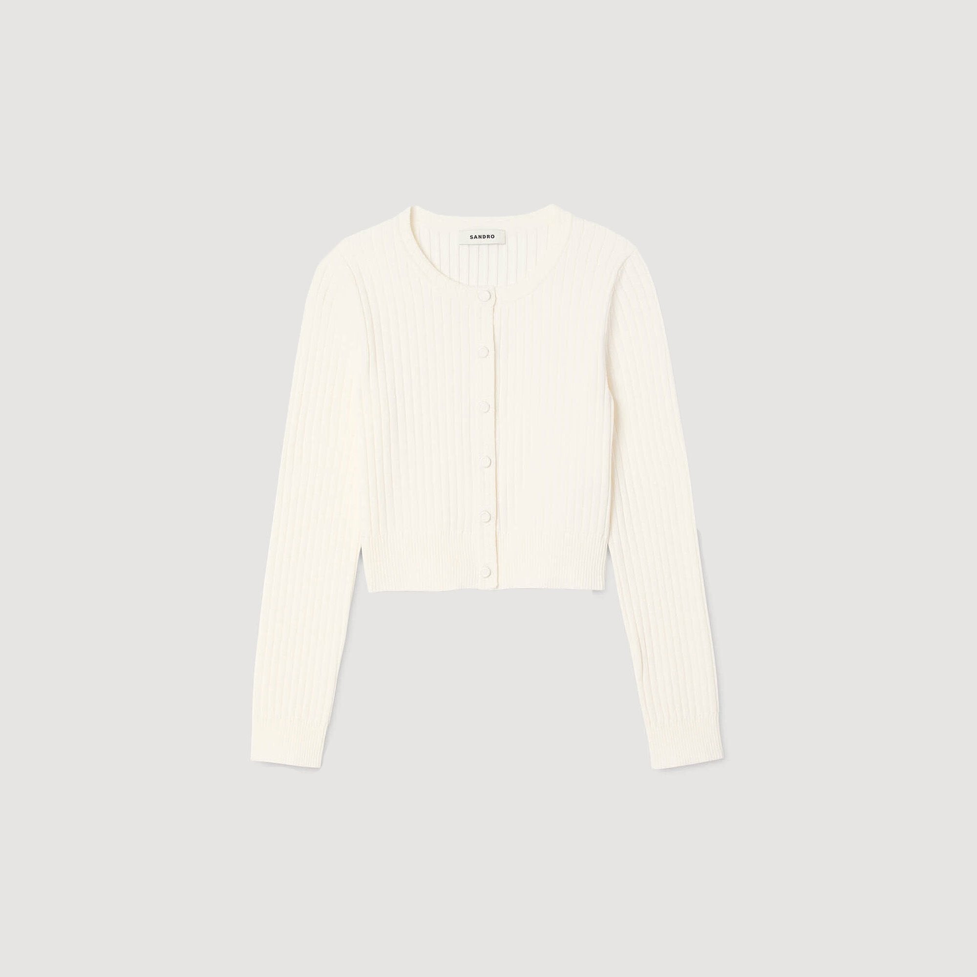 Sandro / Cropped rib knit cardigan Ecru