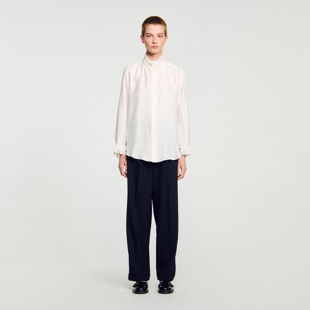 Sandro / Silk shirt with gathered collar Ecru