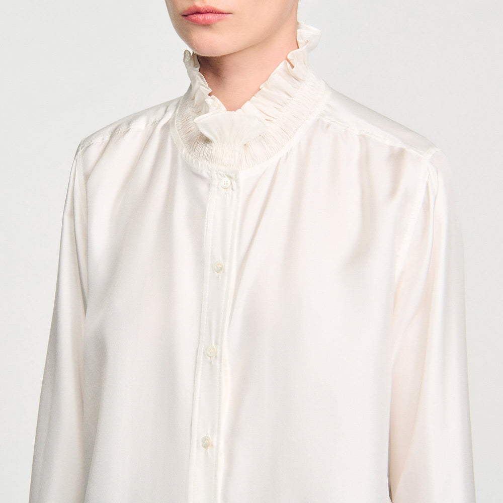 Sandro / Silk shirt with gathered collar Ecru