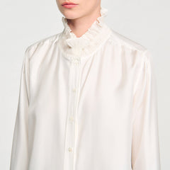 Sandro / Silk shirt with gathered collar Ecru