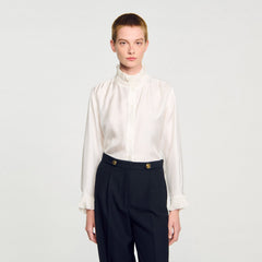 Sandro / Silk shirt with gathered collar Ecru