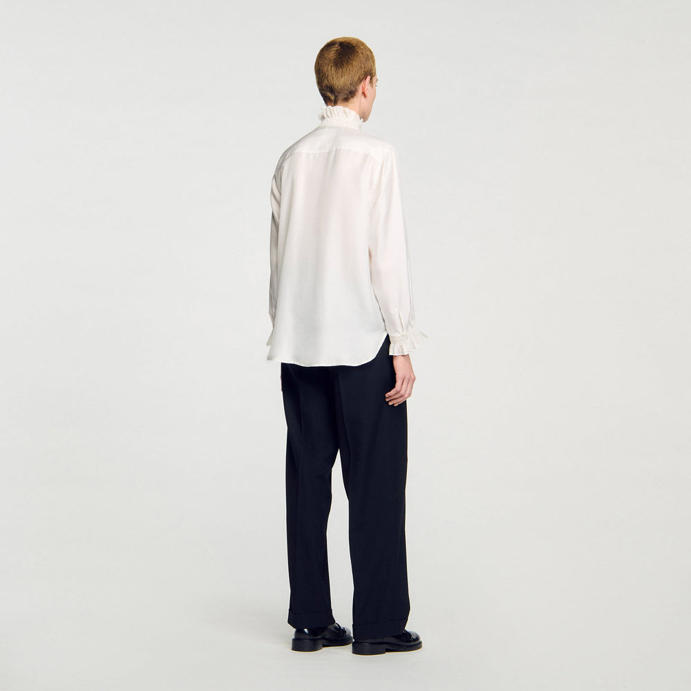 Sandro / Silk shirt with gathered collar Ecru