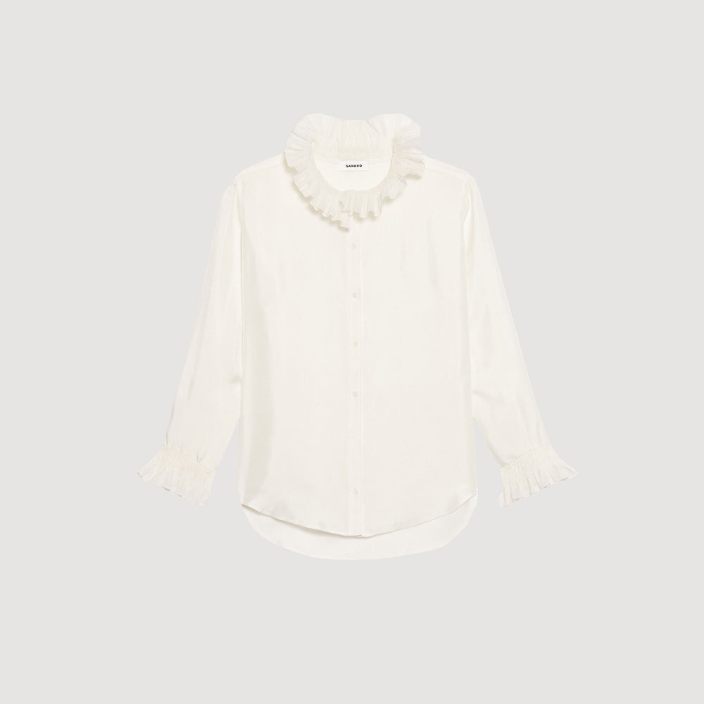 Sandro / Silk shirt with gathered collar Ecru