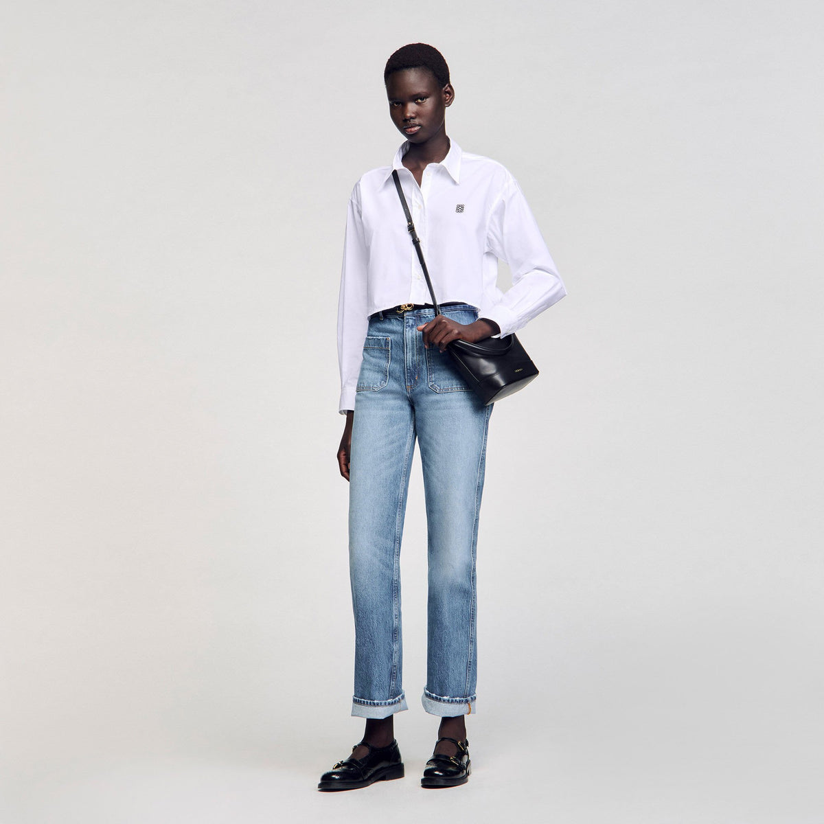 Sandro / Cropped poplin shirt White