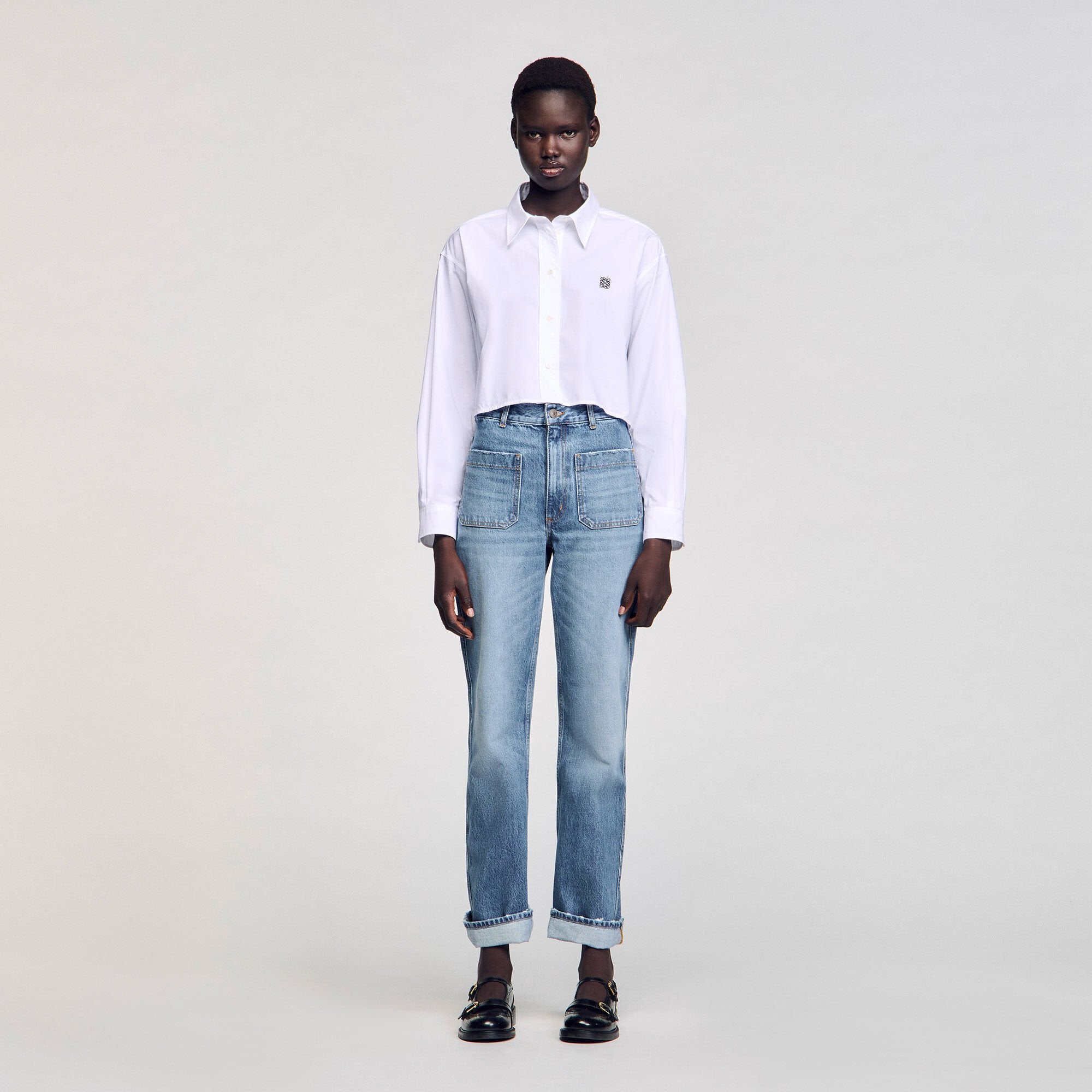 Sandro / Cropped poplin shirt White