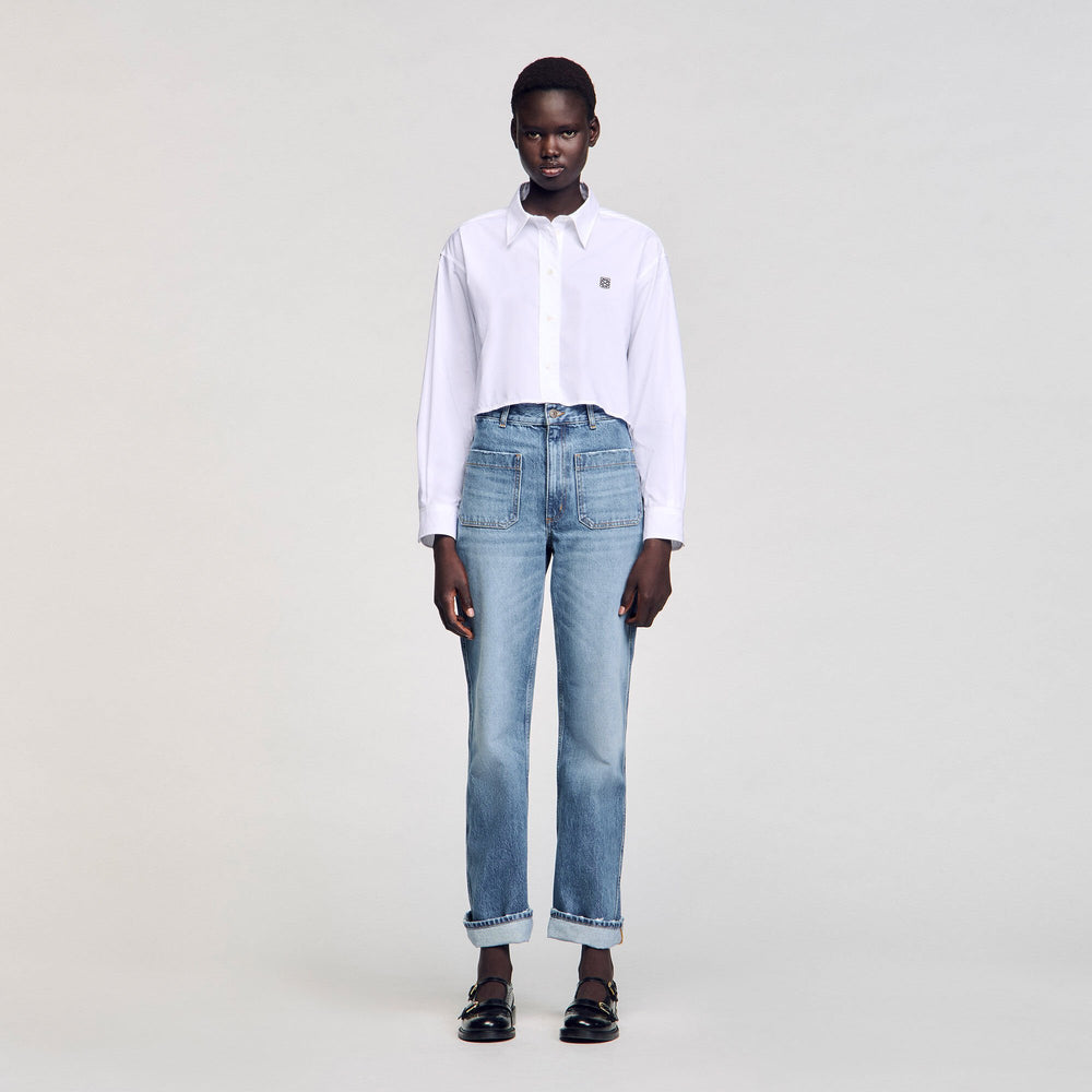 Sandro / Cropped poplin shirt White
