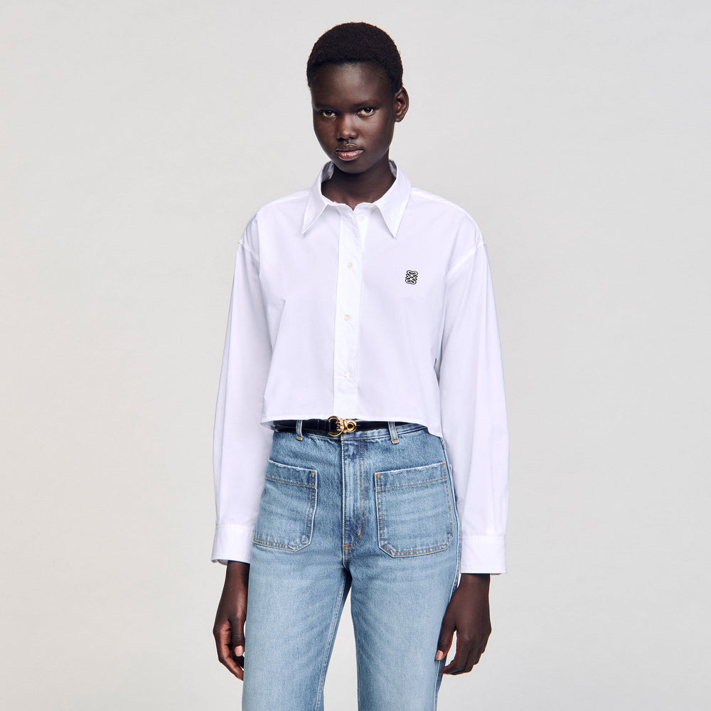 Sandro / Cropped poplin shirt White