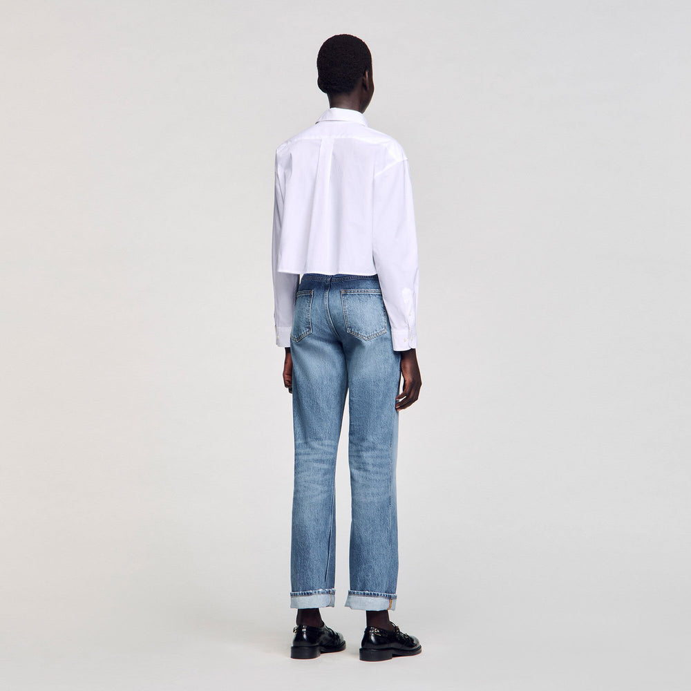 Sandro / Cropped poplin shirt White