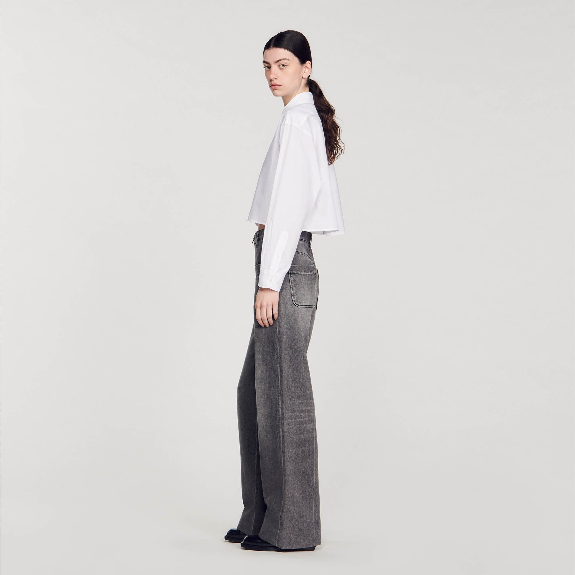 Sandro / Cropped poplin shirt White