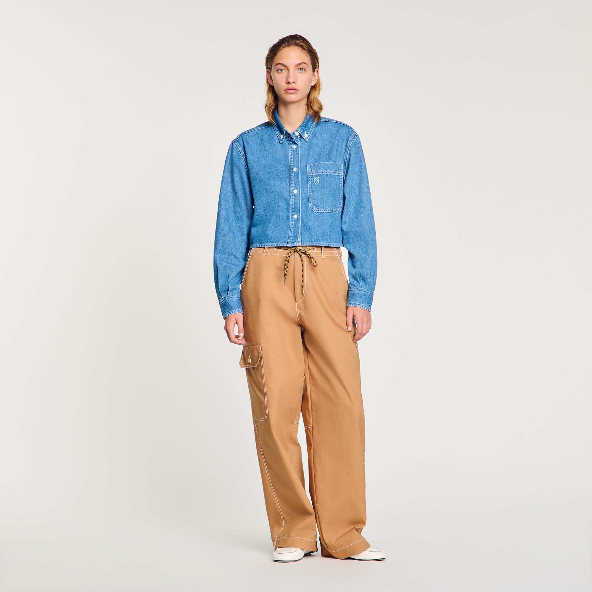 Sandro / Denim cropped shirt Blue Jean
