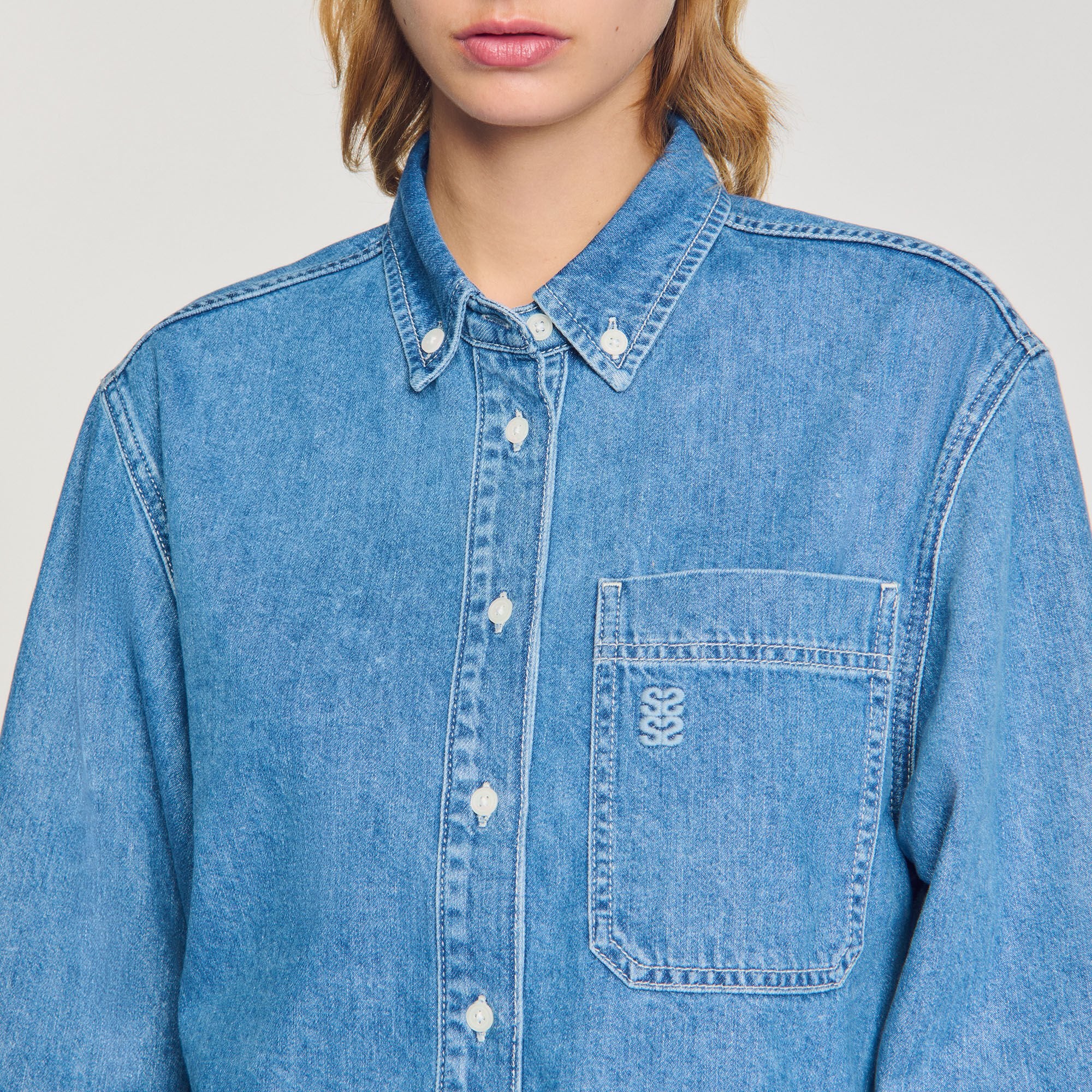 Sandro / Denim cropped shirt Blue Jean