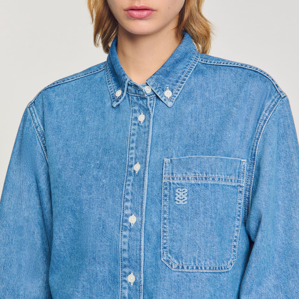 Sandro / Denim cropped shirt Blue Jean