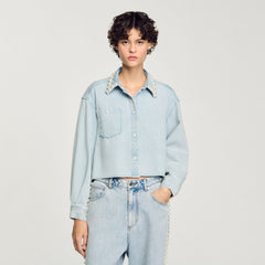 Sandro / Denim shirt with beaded collar Light Bu Jean