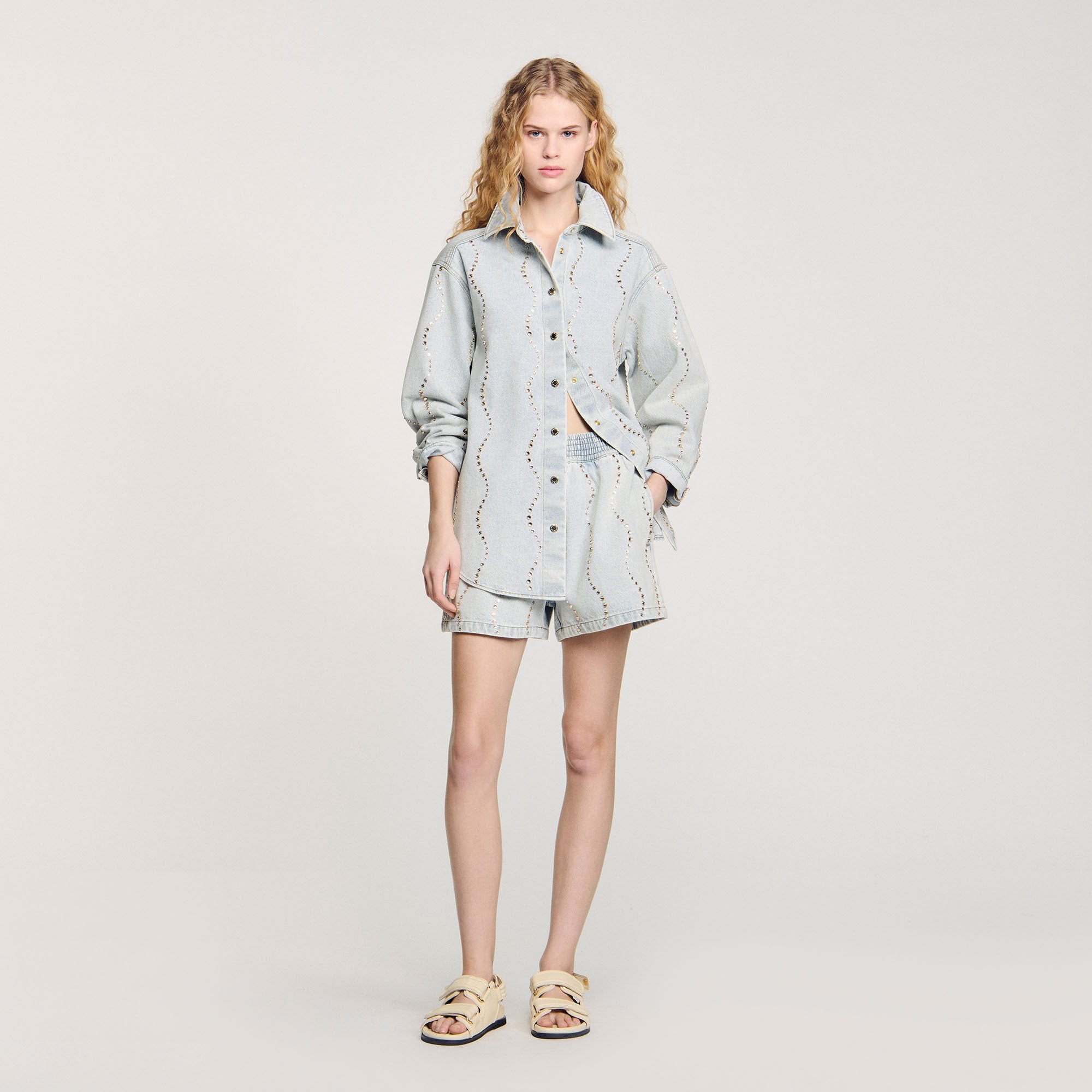 Sandro / Denim shirt with rhinestones Light Bu Jean