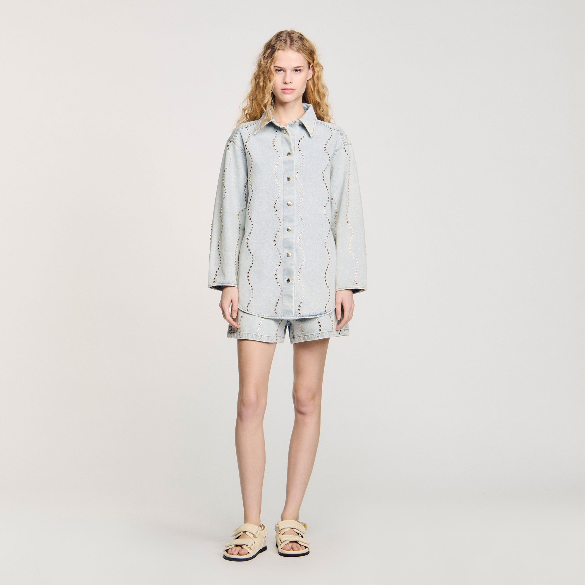 Sandro / Denim shirt with rhinestones Light Bu Jean