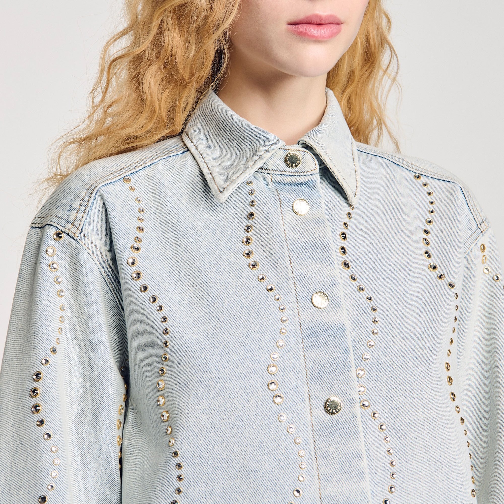 Sandro / Denim shirt with rhinestones Light Bu Jean