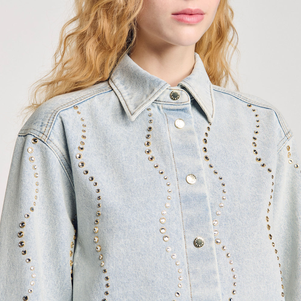 Sandro / Denim shirt with rhinestones Light Bu Jean