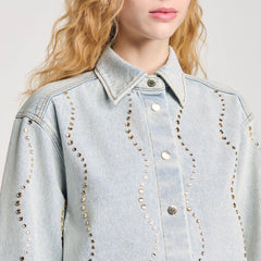 Sandro / Denim shirt with rhinestones Light Bu Jean