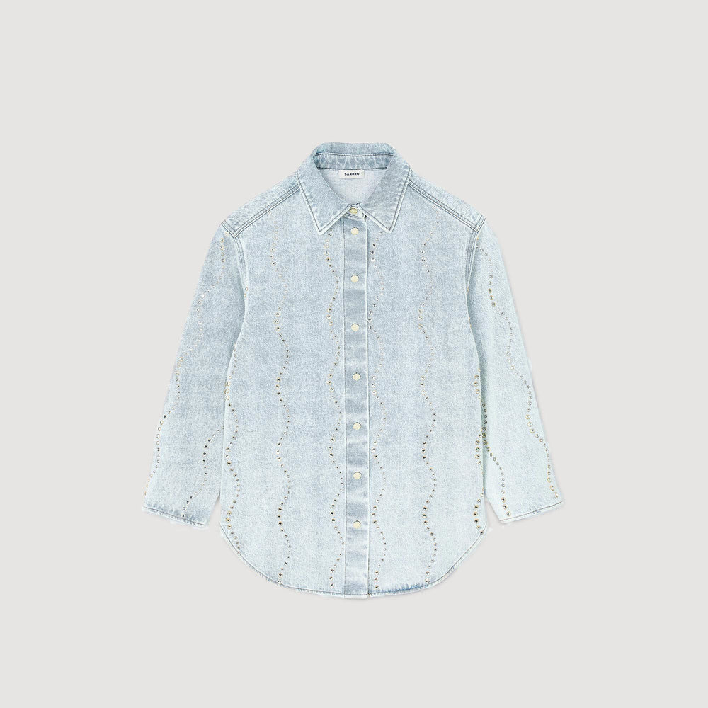 Sandro / Denim shirt with rhinestones Light Bu Jean