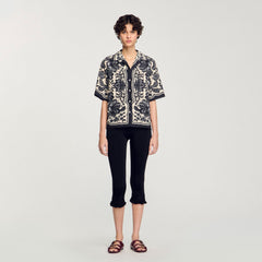 Sandro / Floral motif shirt Ecru / Black