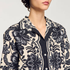 Sandro / Floral motif shirt Ecru / Black