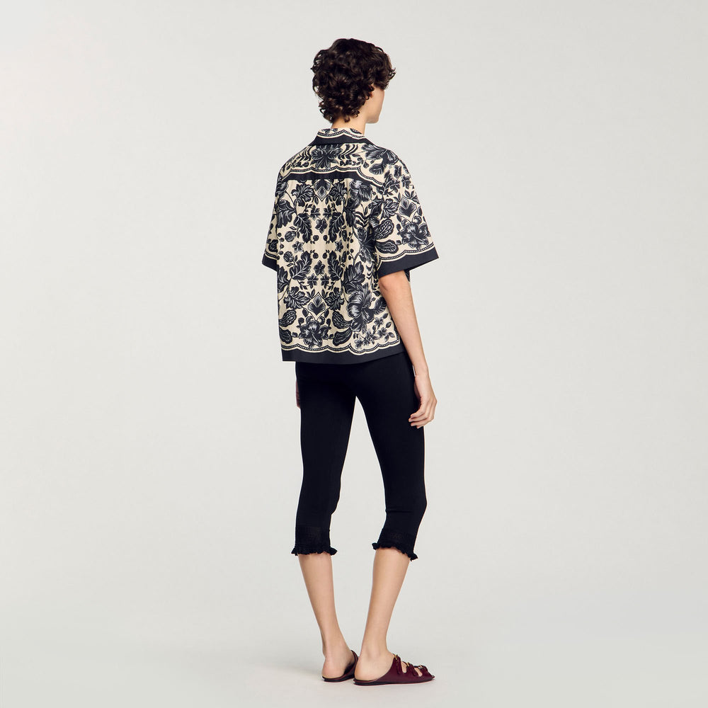 Sandro / Floral motif shirt Ecru / Black