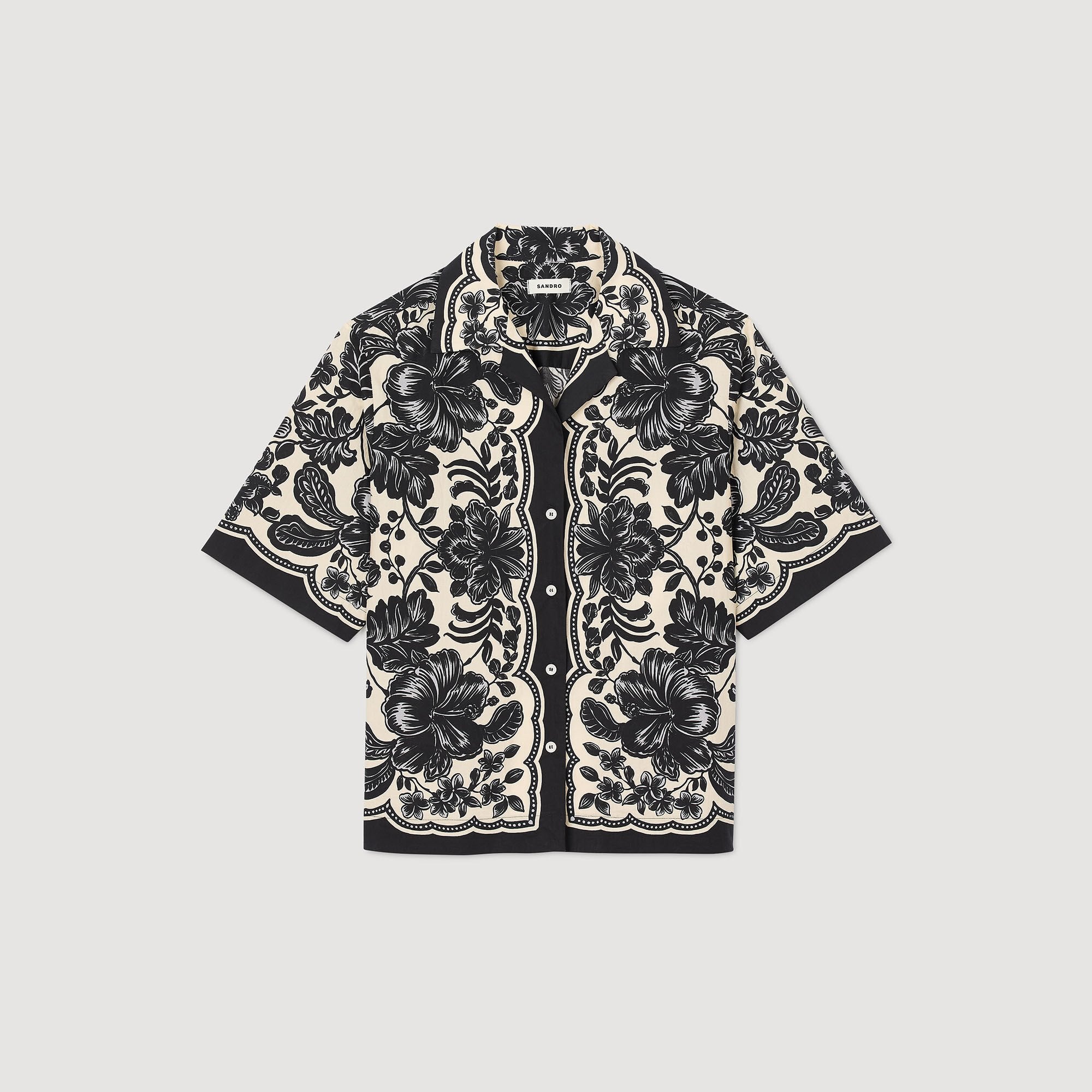 Sandro / Floral motif shirt Ecru / Black