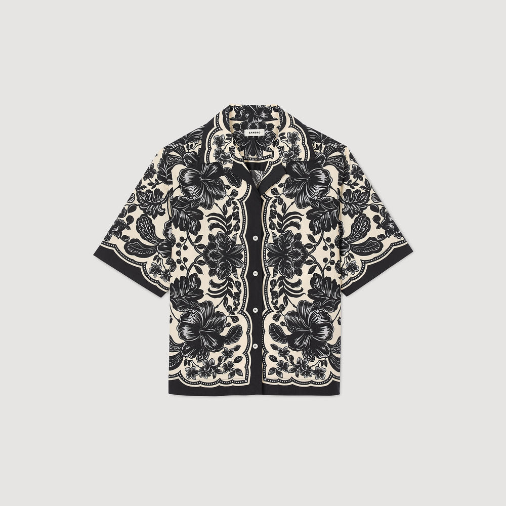 Sandro / Floral motif shirt Ecru / Black