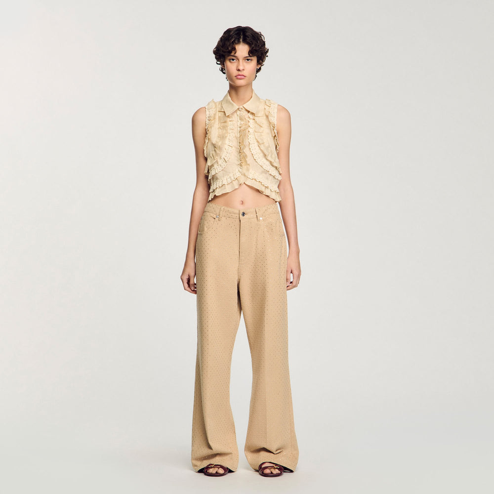 Sandro / Ruffled cropped shirt Sand