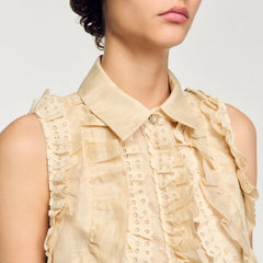 Sandro / Ruffled cropped shirt Sand