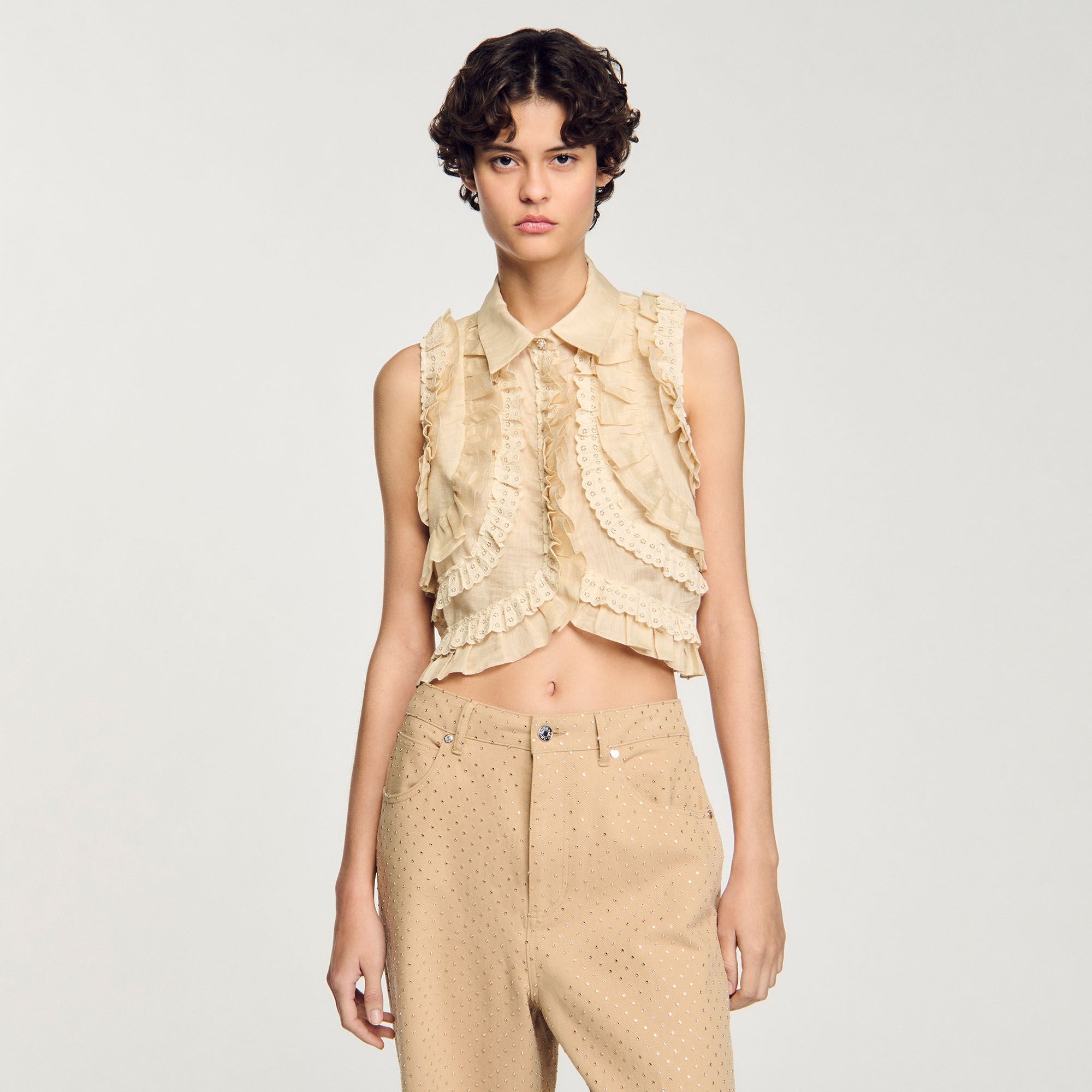 Sandro / Ruffled cropped shirt Sand