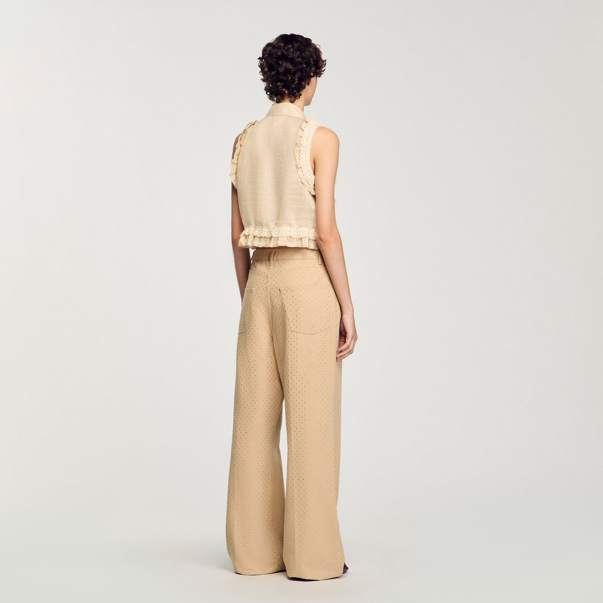 Sandro / Ruffled cropped shirt Sand