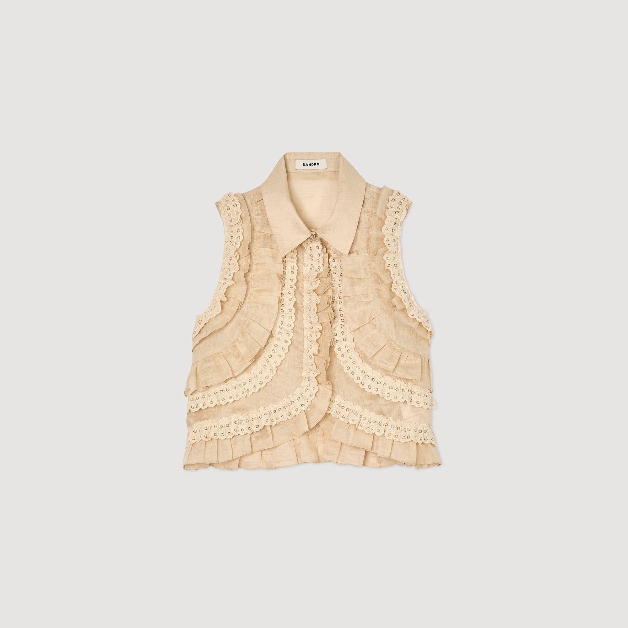 Sandro / Ruffled cropped shirt Sand