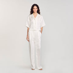 Sandro / Cropped shirt with jacquard flowers White
