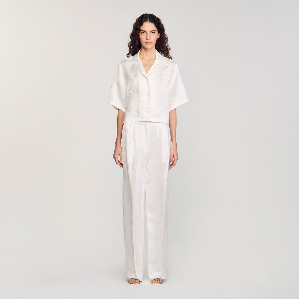 Sandro / Cropped shirt with jacquard flowers White