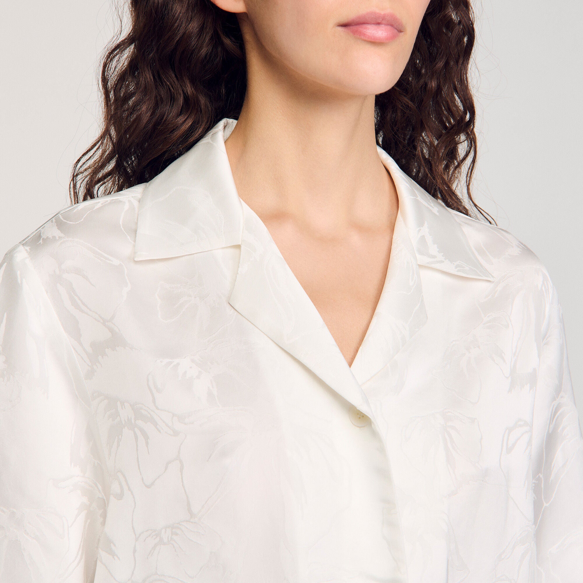 Sandro / Cropped shirt with jacquard flowers White