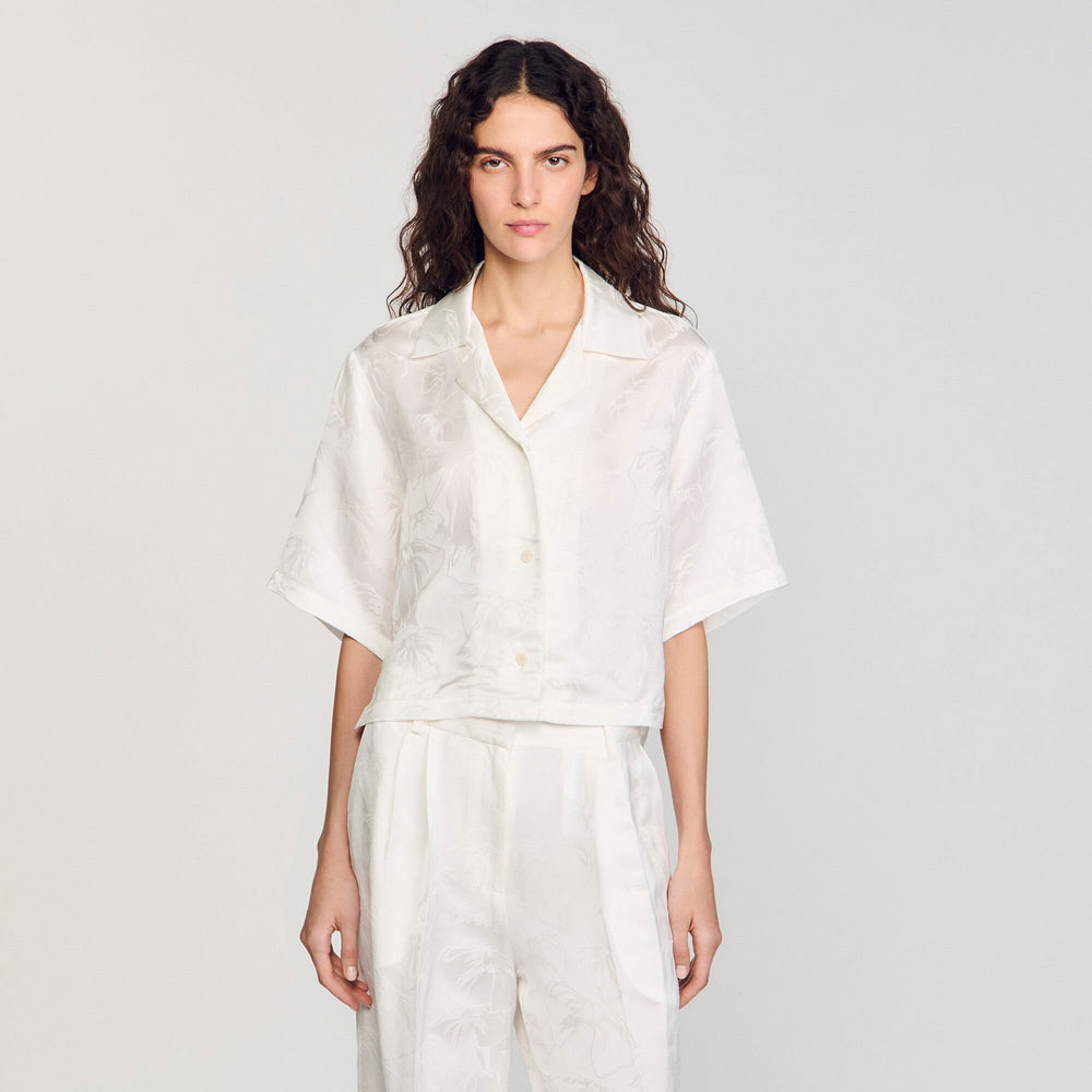 Sandro / Cropped shirt with jacquard flowers White