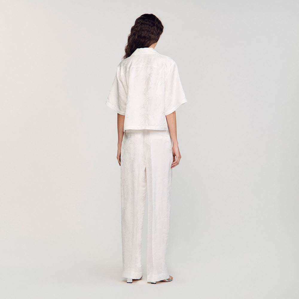 Sandro / Cropped shirt with jacquard flowers White