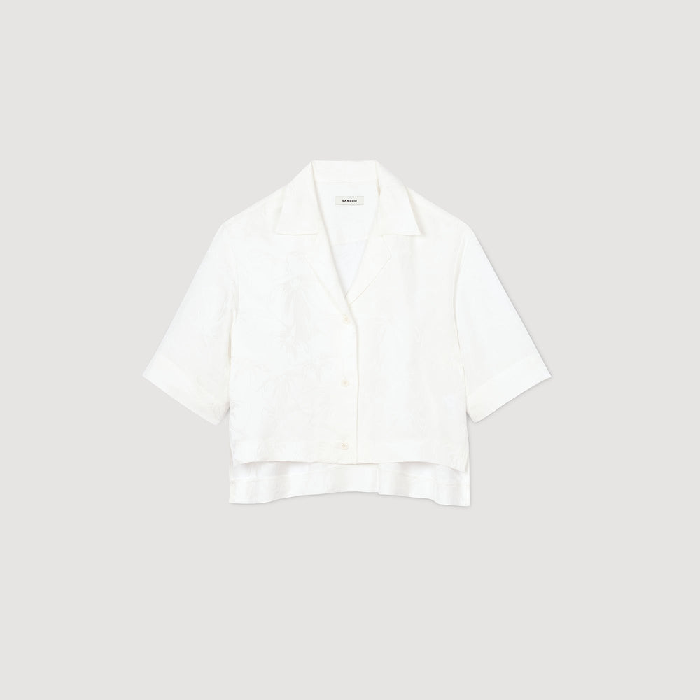Sandro / Cropped shirt with jacquard flowers White