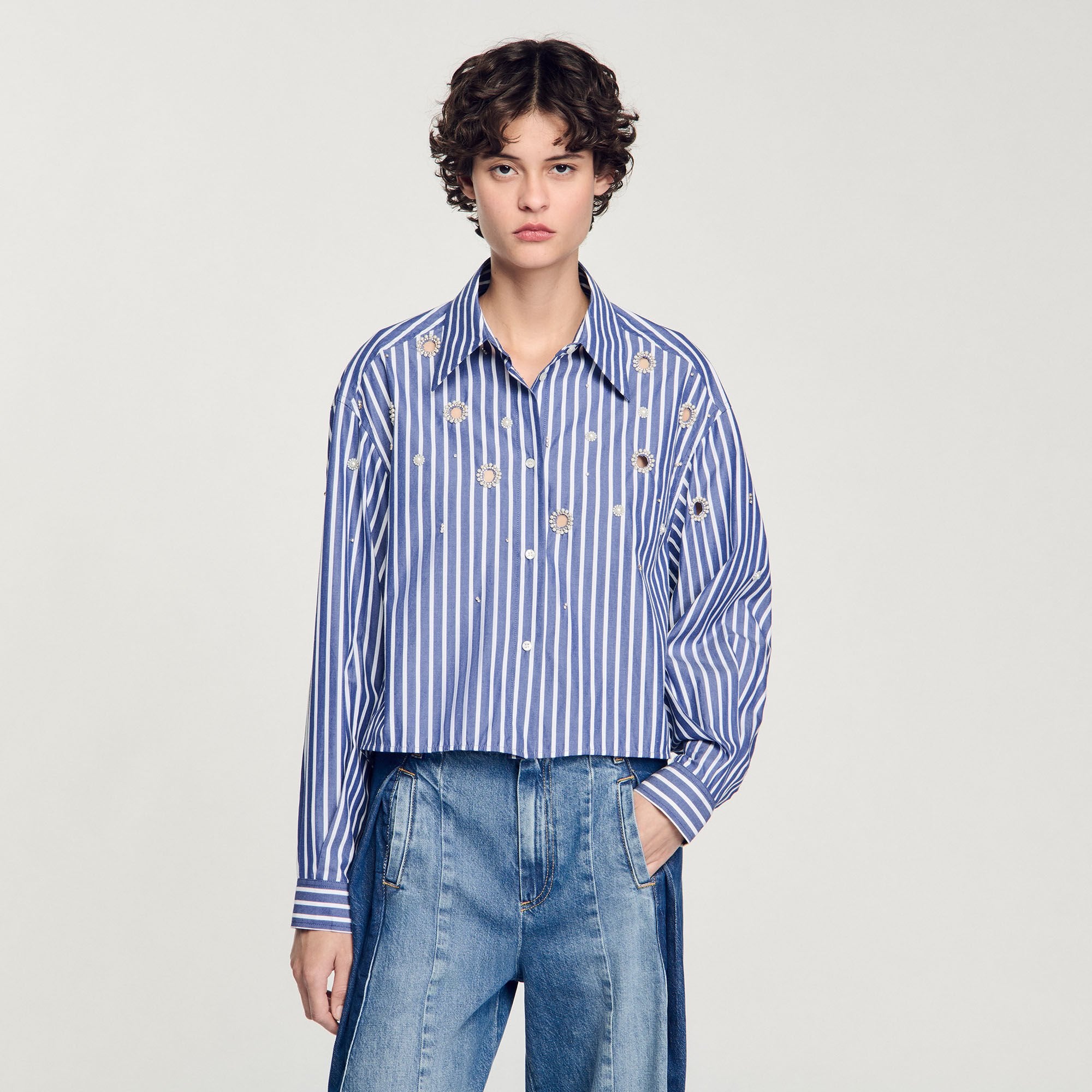 Sandro / Beaded striped shirt Blue