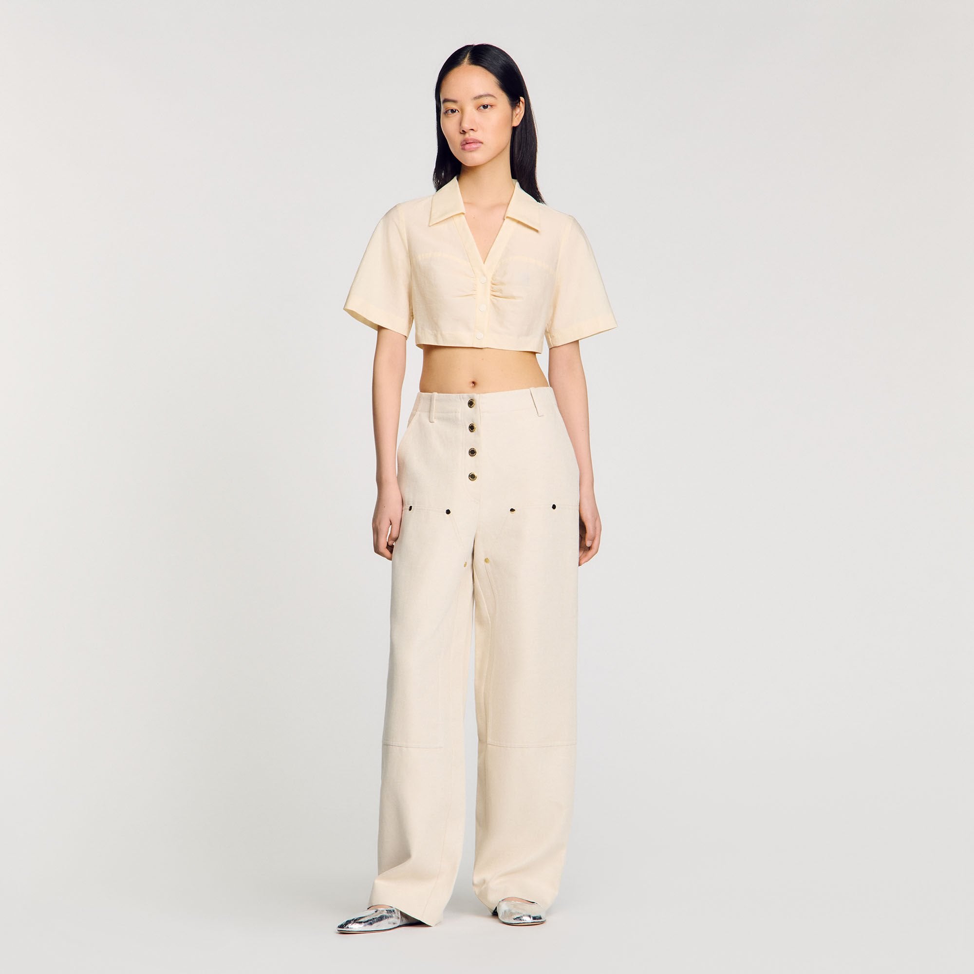 Sandro / Cropped gathered shirt Ecru