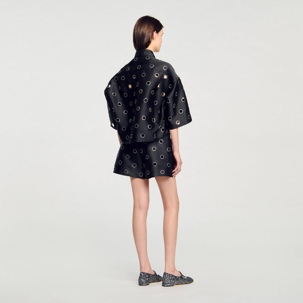 Sandro / Oversized shirt with rhinestones holes Black