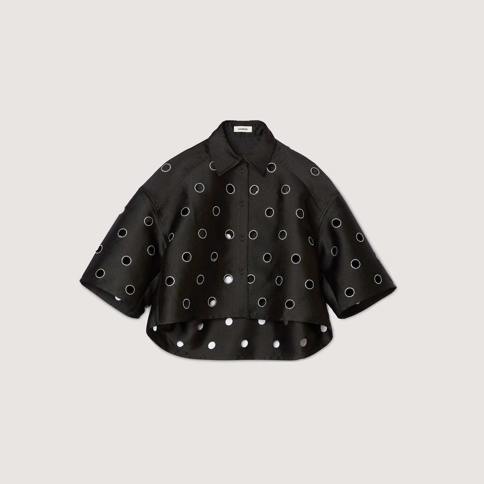 Sandro / Oversized shirt with rhinestones holes Black