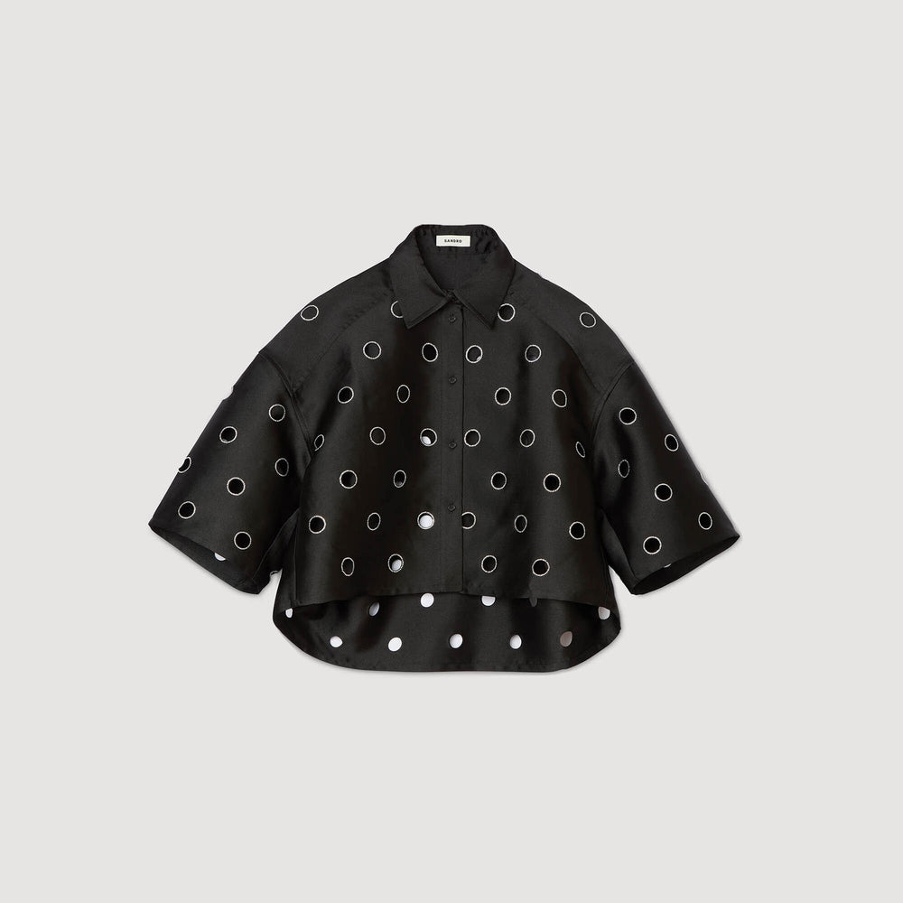 Sandro / Oversized shirt with rhinestones holes Black