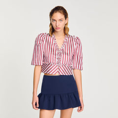 Sandro / Ruffled striped shirt Burgundy / White