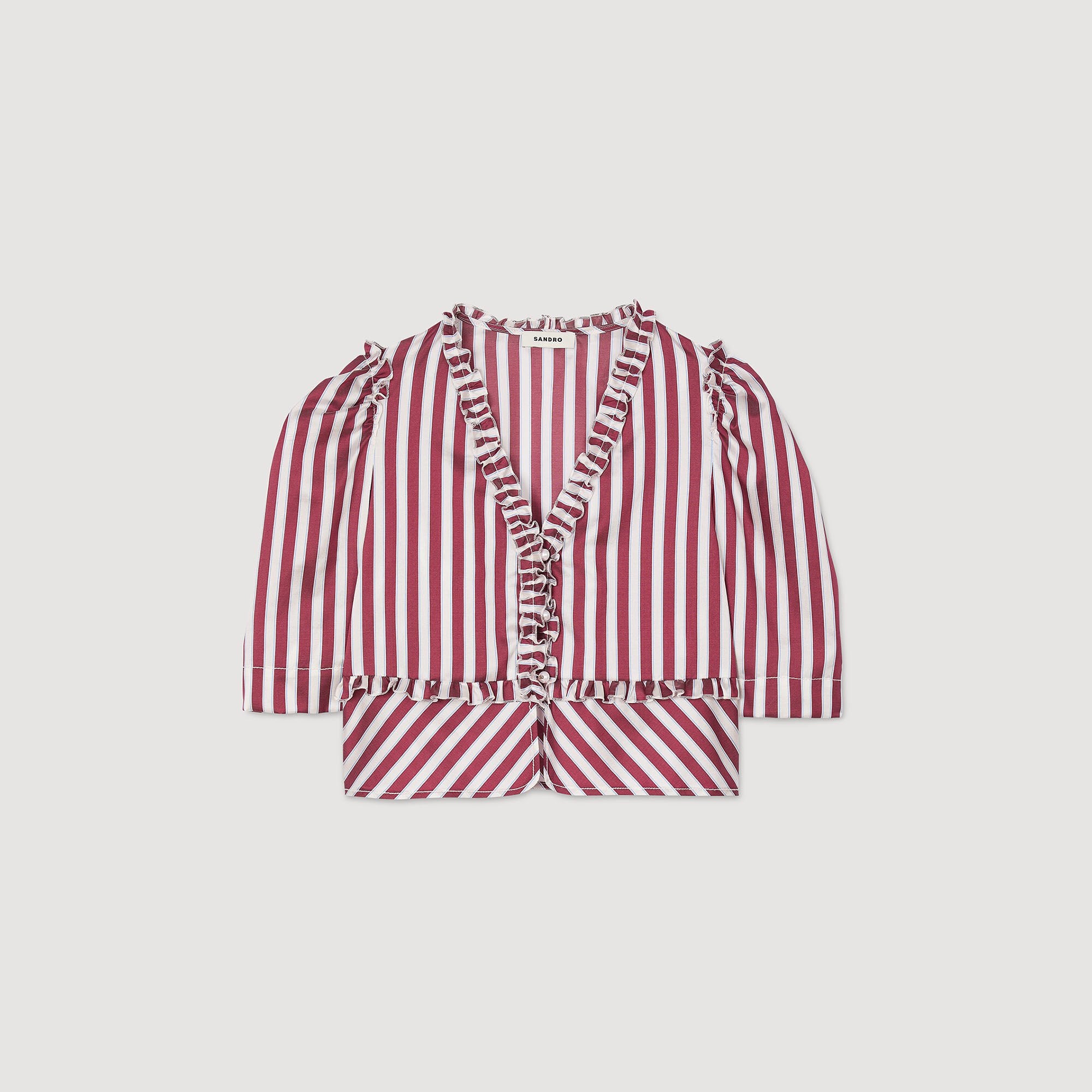 Sandro / Ruffled striped shirt Burgundy / White